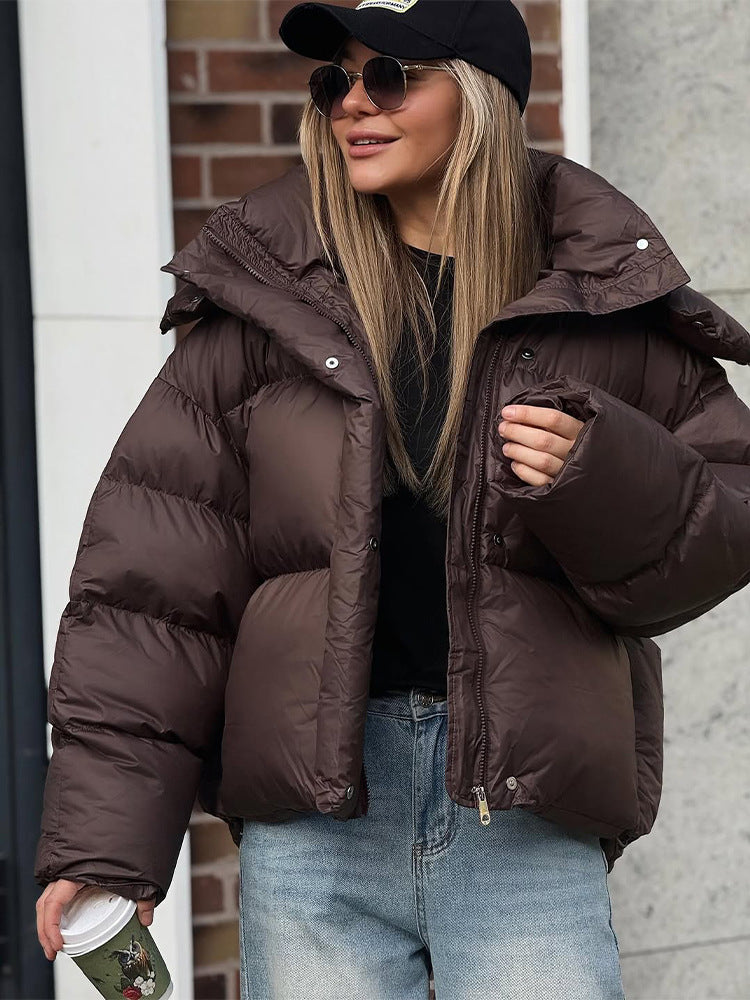 Solid Color Hooded Long Sleeve Cotton Coat For Women