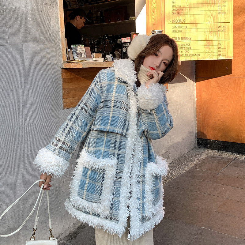 Temperament Commuter Big Pocket Lamb Hair Loose Short Coat