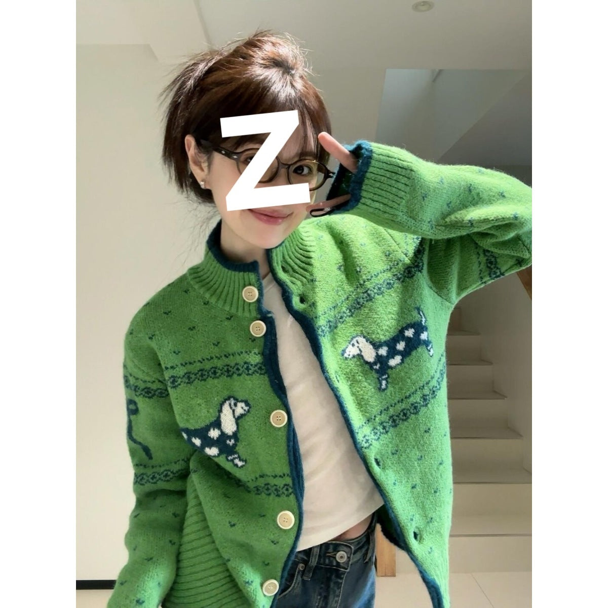 Retro Atmosphere Wear Korean Style Green Sweater