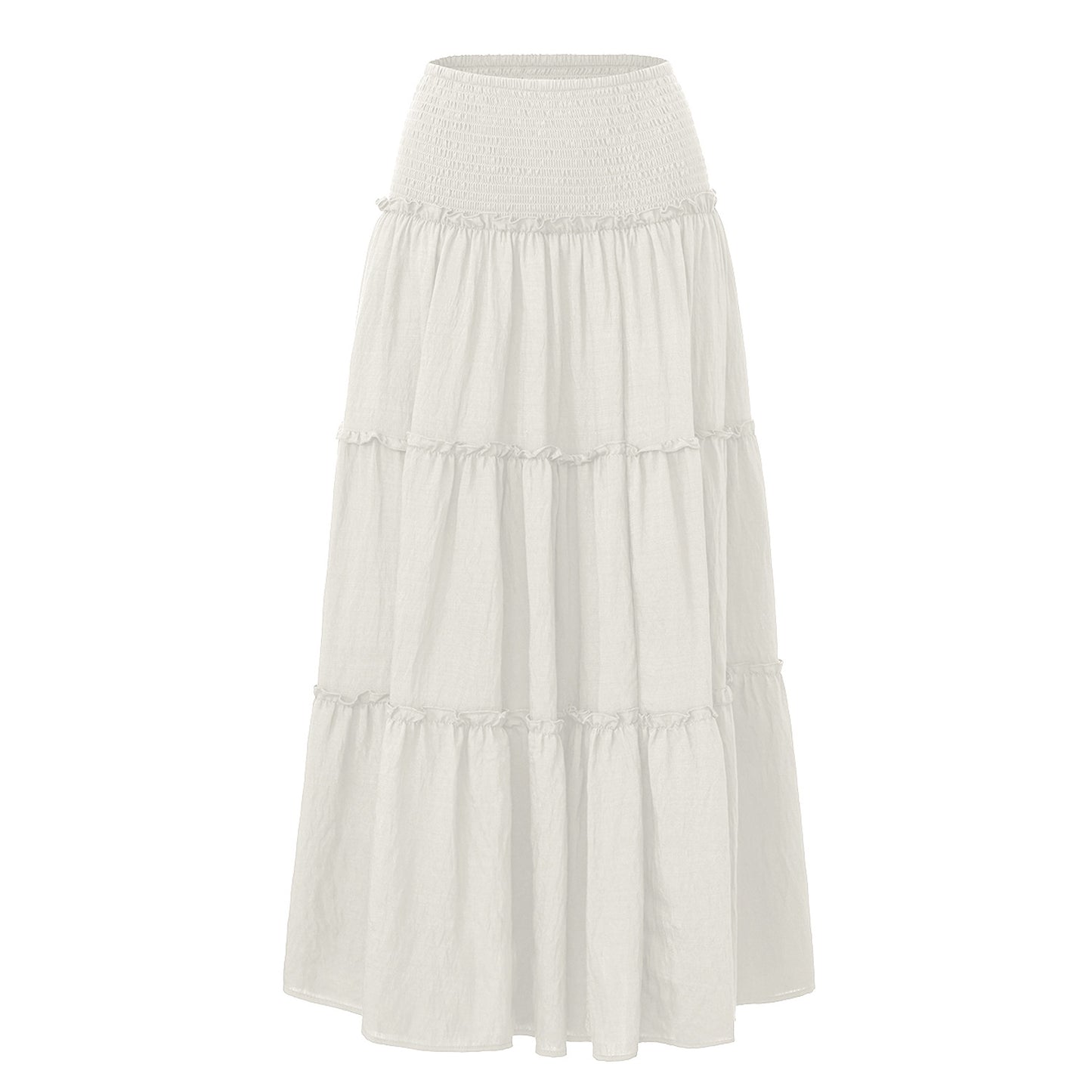 Three Tier Ruffled Cotton Linen Maxi Dress