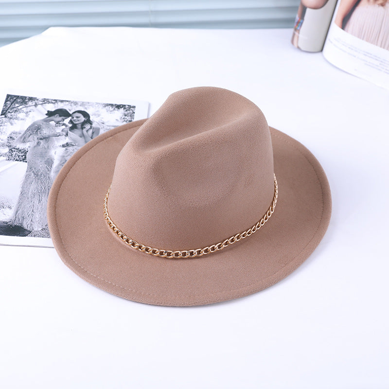 Women's Fashion Temperament Chain Decorated Bowler Hat