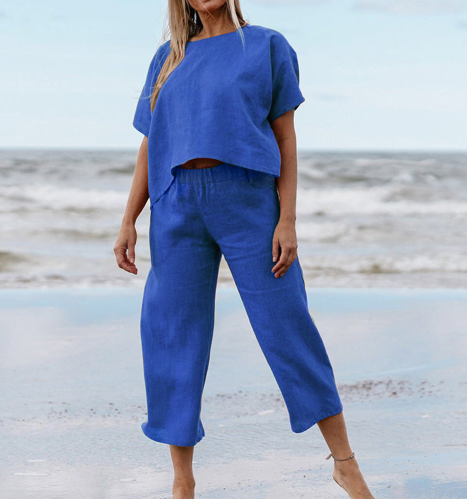 New Casual Large Size Suit Loose Solid Color Short Sleeve Shirt Trousers