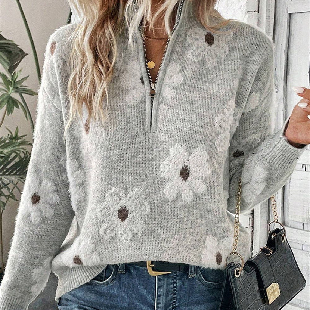 Women's Off-shoulder Sweater All-match Floral Printed Long-sleeved Top