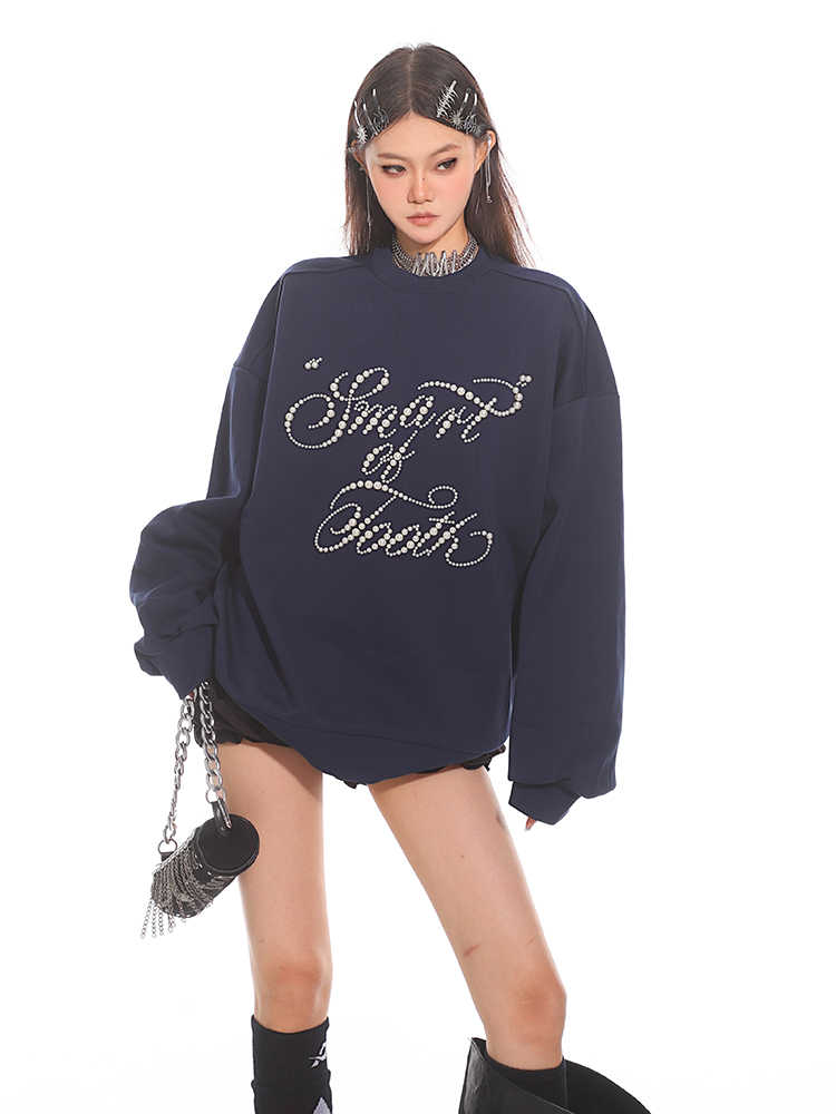 Handmade Inlaid Pearl Round Neck Loose Couple Sweater Top
