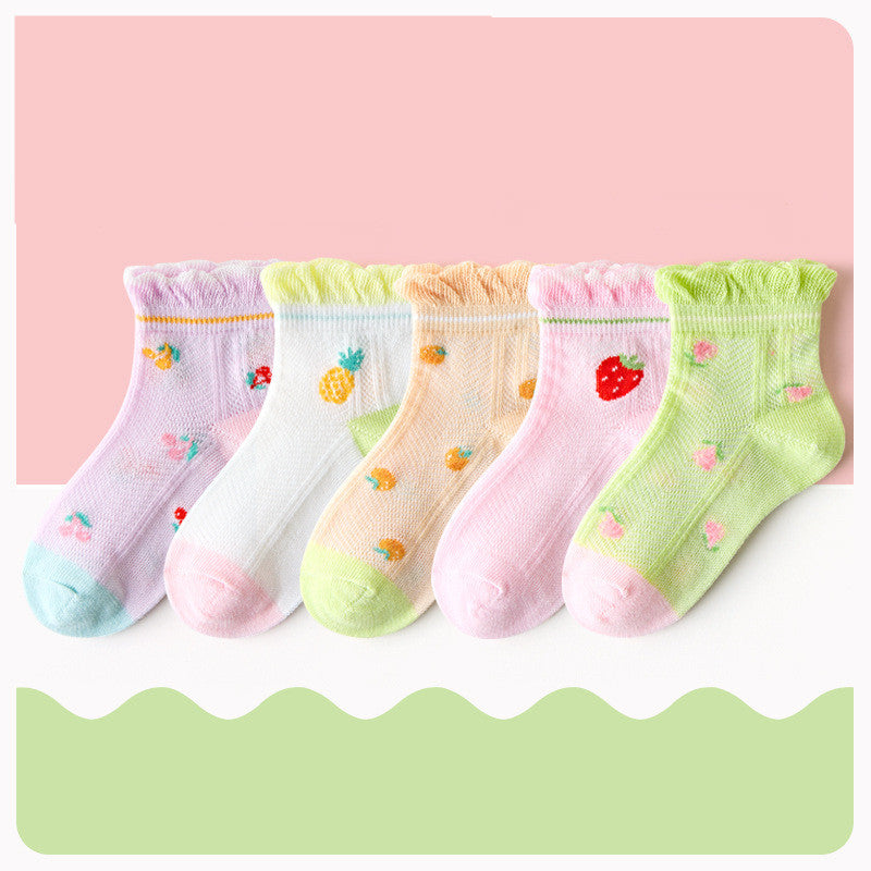 Children's Mesh Card Silk Lightweight Breathable Lace Strawberry Cotton Socks