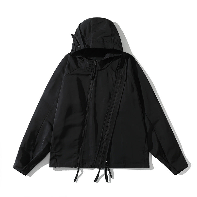 Shaped Design Functional Wind Multi-Zip Nylon Jacket