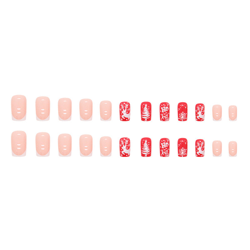 Cute Sweet Red Christmas Manicure Snowflake Elk