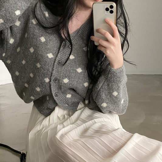 Vintage Knitted Cardigan Coat For Women Thin Sweater Top