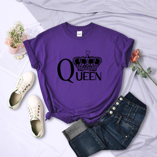Queen'S Big Crown Printede Dame T-shirts Åndbare Sommer