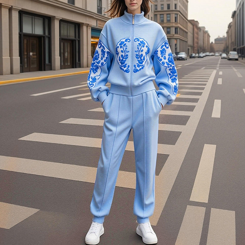 Personality Sports Casual Top And Trousers Suit