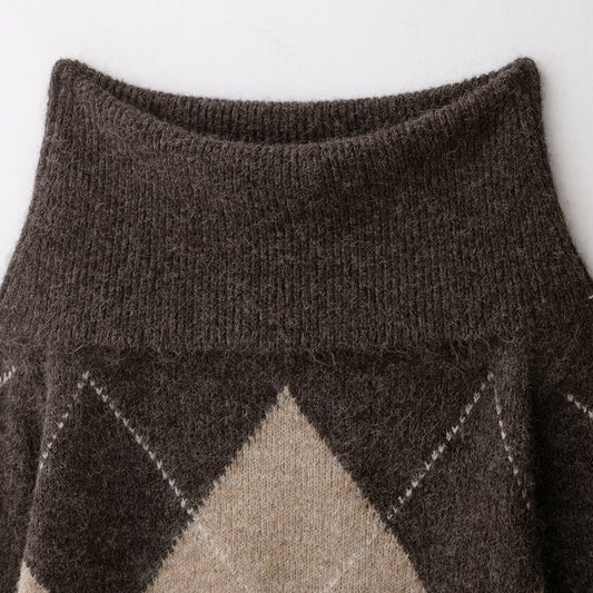 Off-shoulder Rhombus Jacquard Knitted Sweater For Women