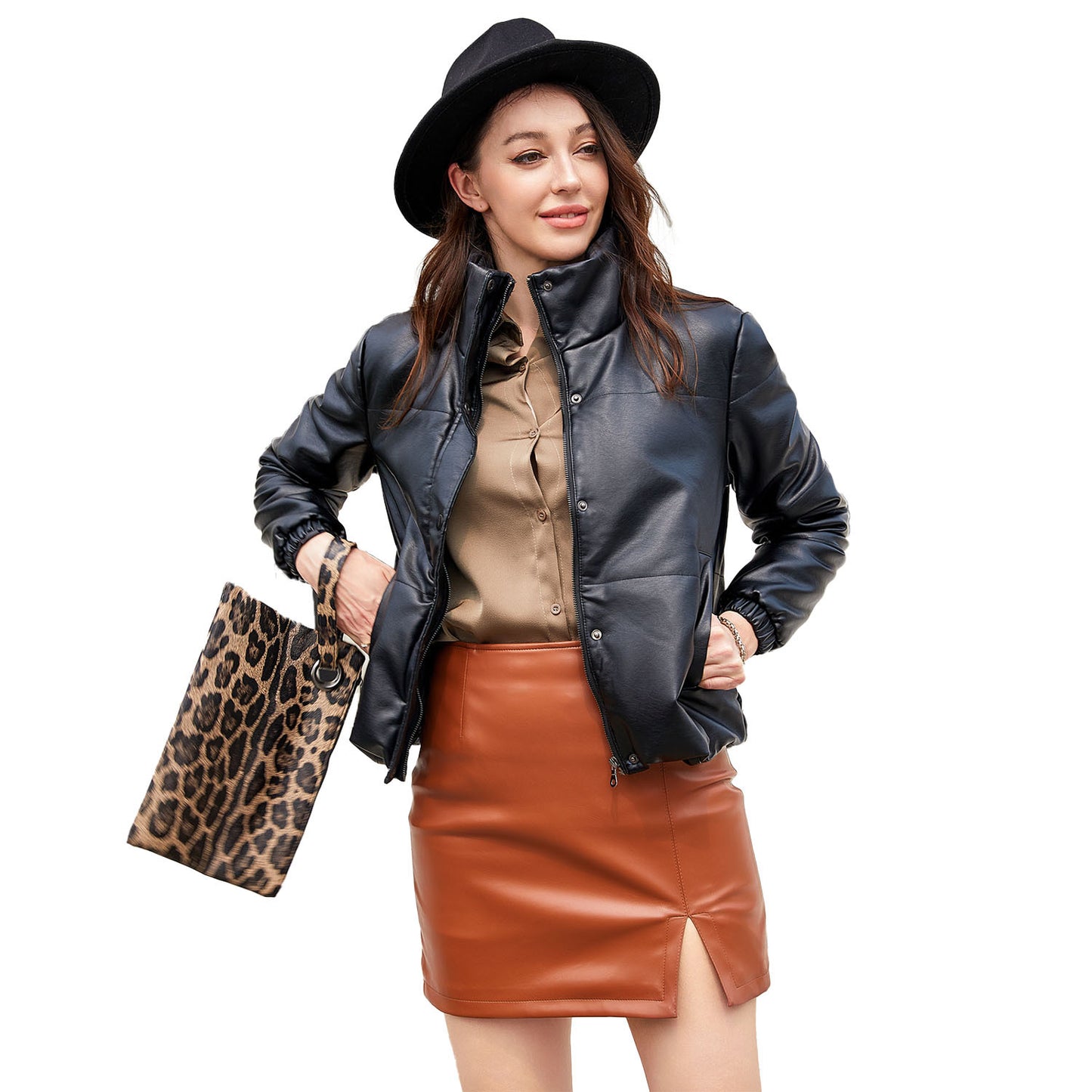 European Size Short Autumn And Winter Leather Coat Women's European And American Thickened Cotton-padded Coat