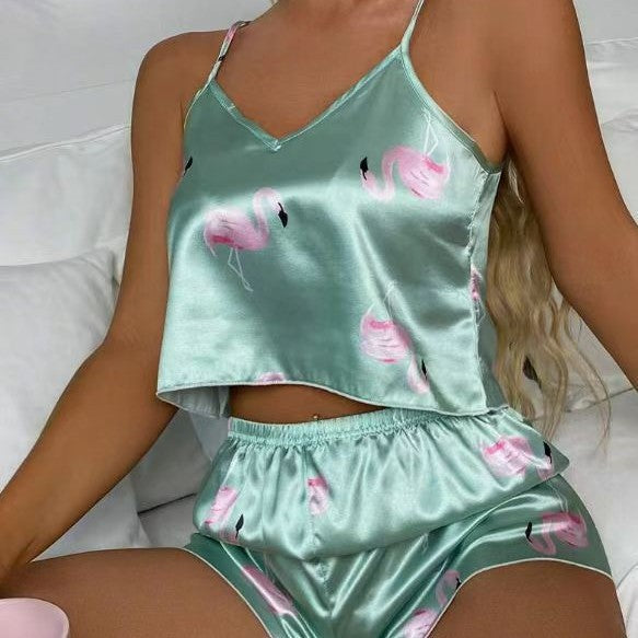 Leopard Print Camisole Pajama Set For Women