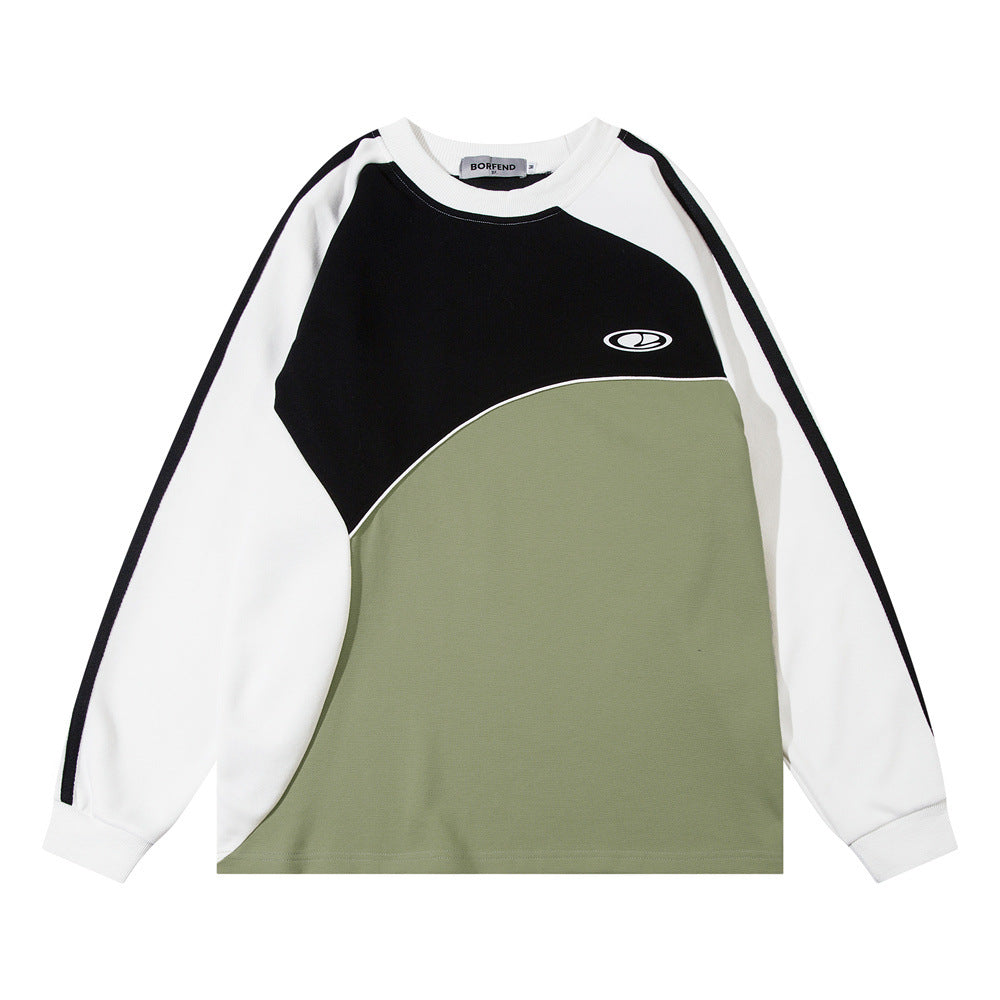 Ribbon Stitching Raglan Sleeve Round Neck Sweater Men