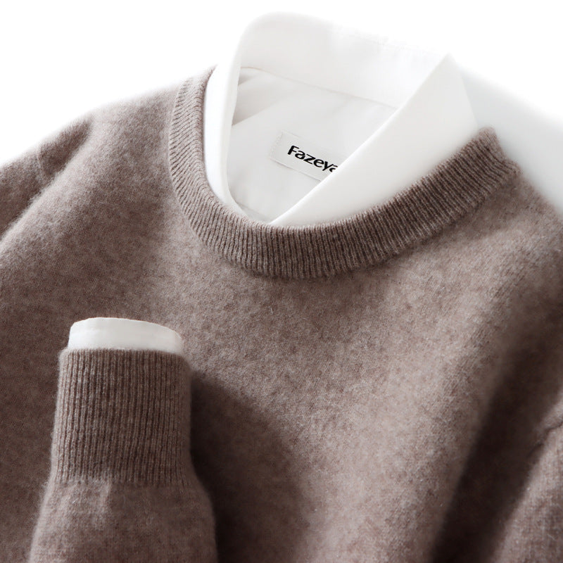 Men's Loose Round Neck Solid Color Sweater Cashmere Knitted