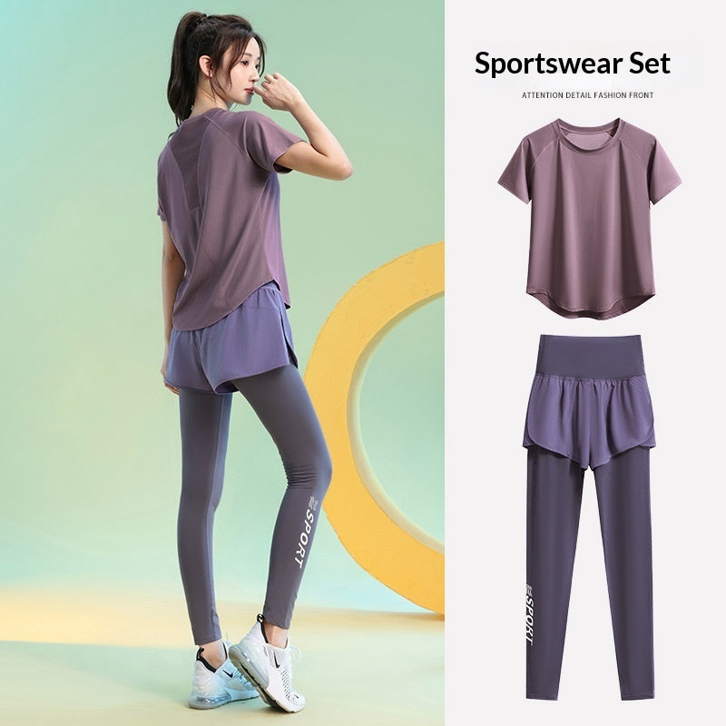 Sports Leisure Set Short Sleeve Fitness Pants Women Slim And Slimming