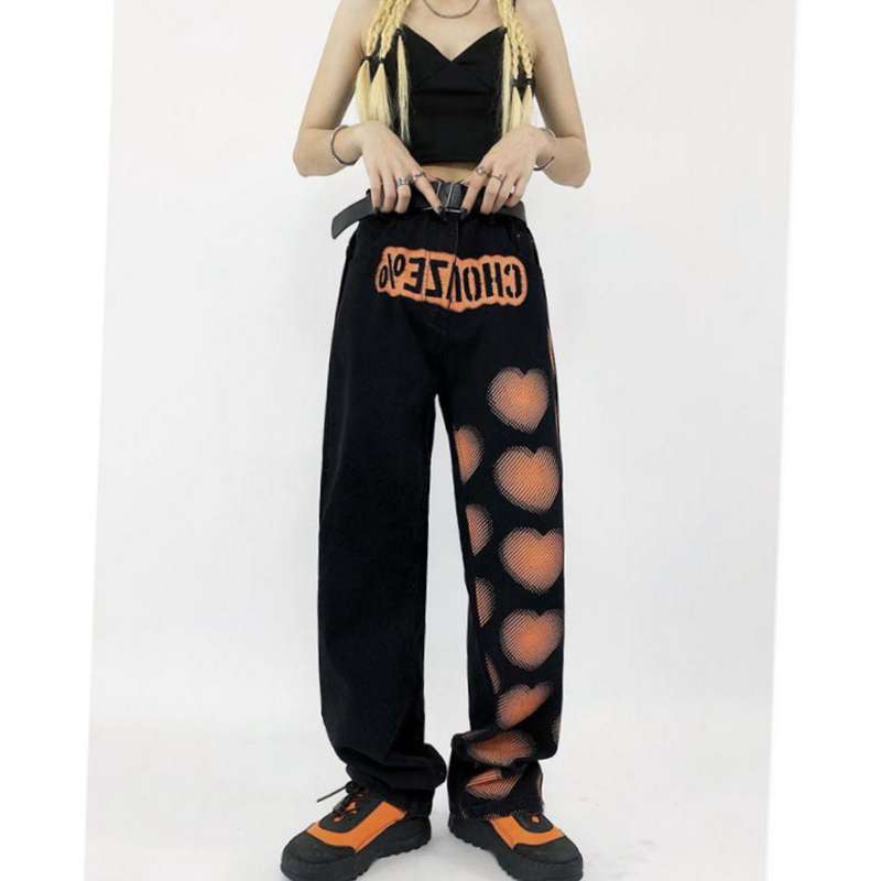 Love Letter Print Overalls Men's And Women's Loose Straight Trousers