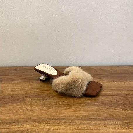 French-style Chic Purple Fluffy Slippers For Women