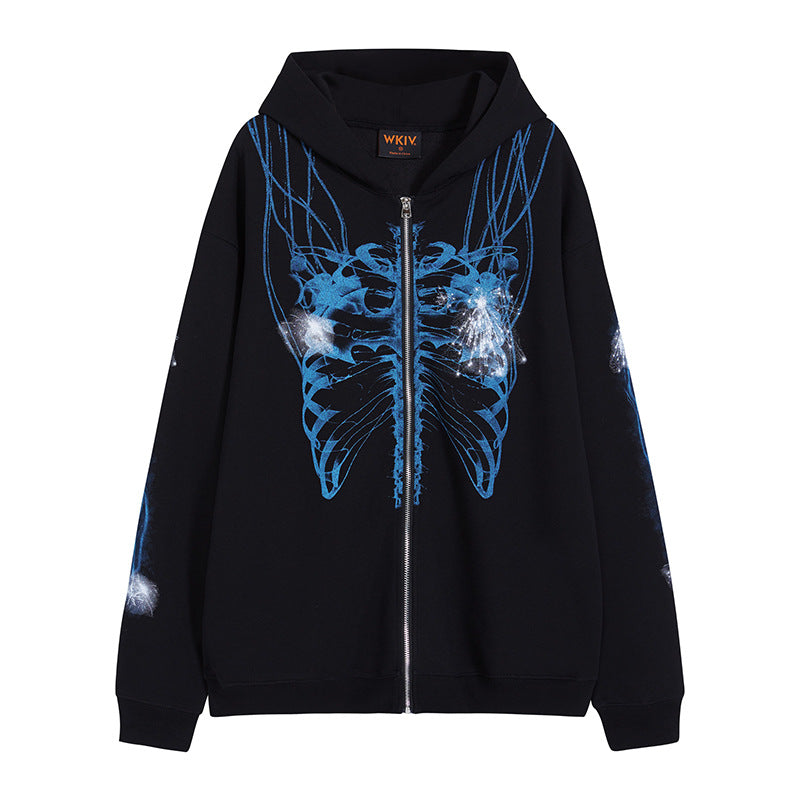 Dark Print High Street Hooded Fleece Zip-Up Sweatshirt