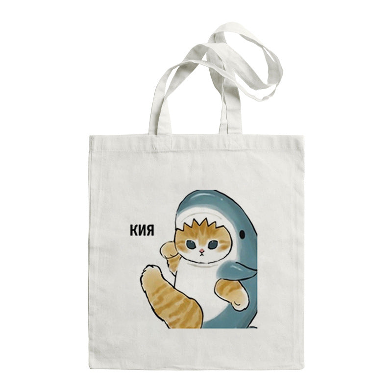 Shark Cat Printed Canvas Bag Shoulder
