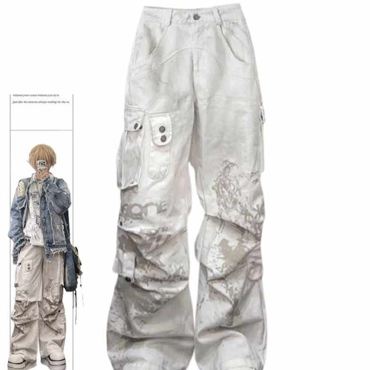 Retro Street Design Sense Wide-leg Workwear Jeans