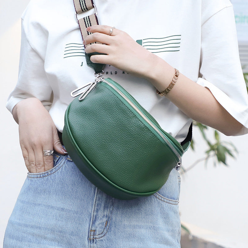 New Double Zipper Leather Messenger Bag