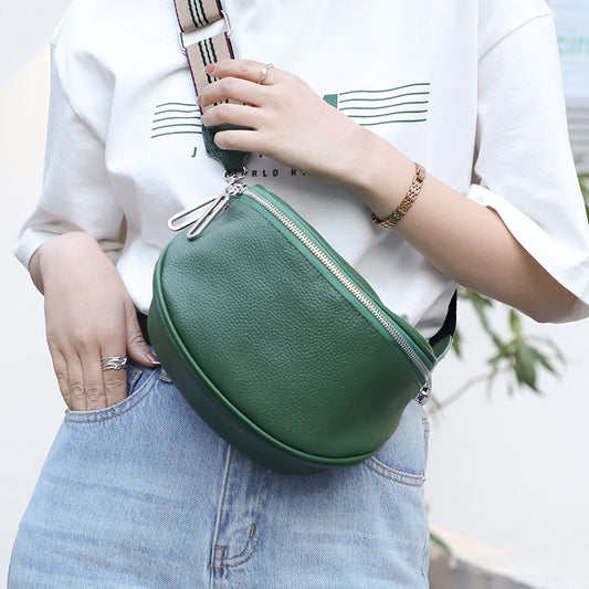 New Double Zipper Leather Messenger Bag