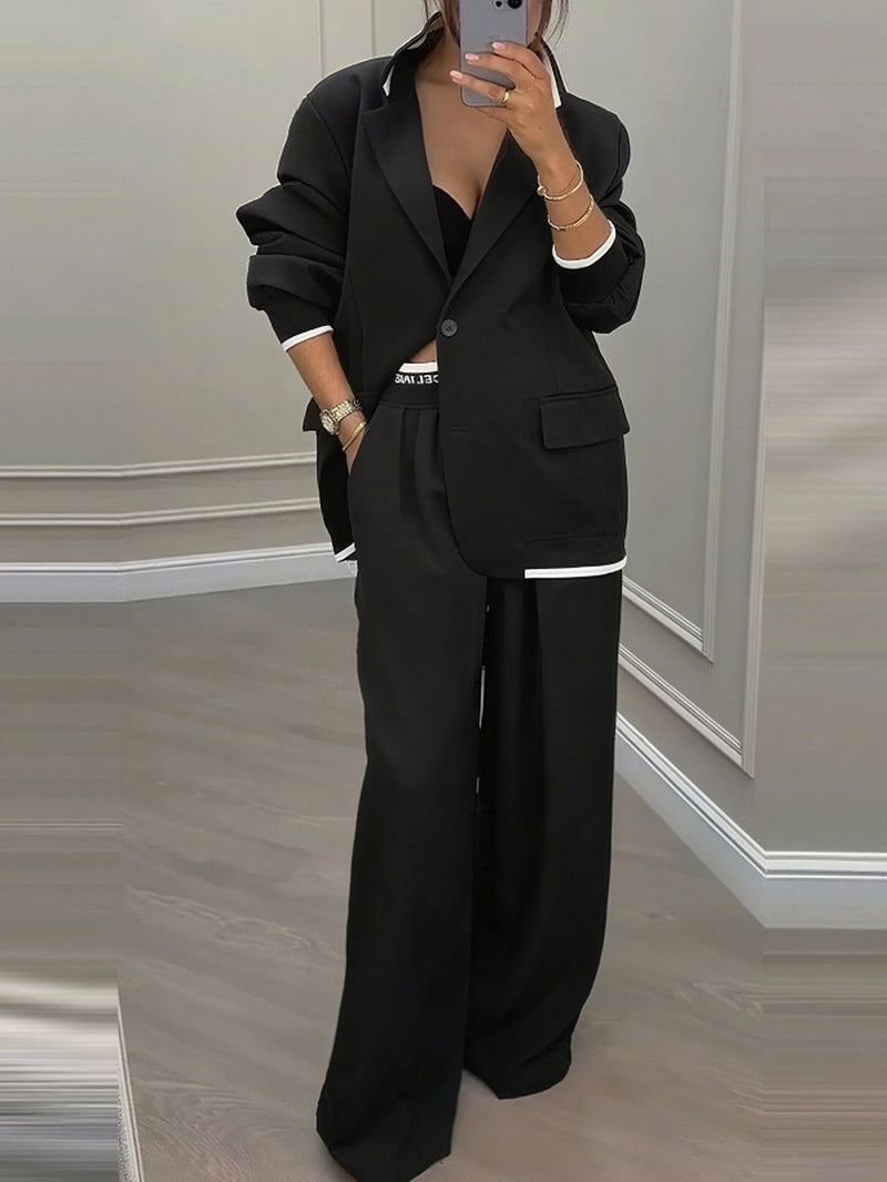 Women's Temperament Long Sleeve Jacket Casual Wide-leg Pants Suit
