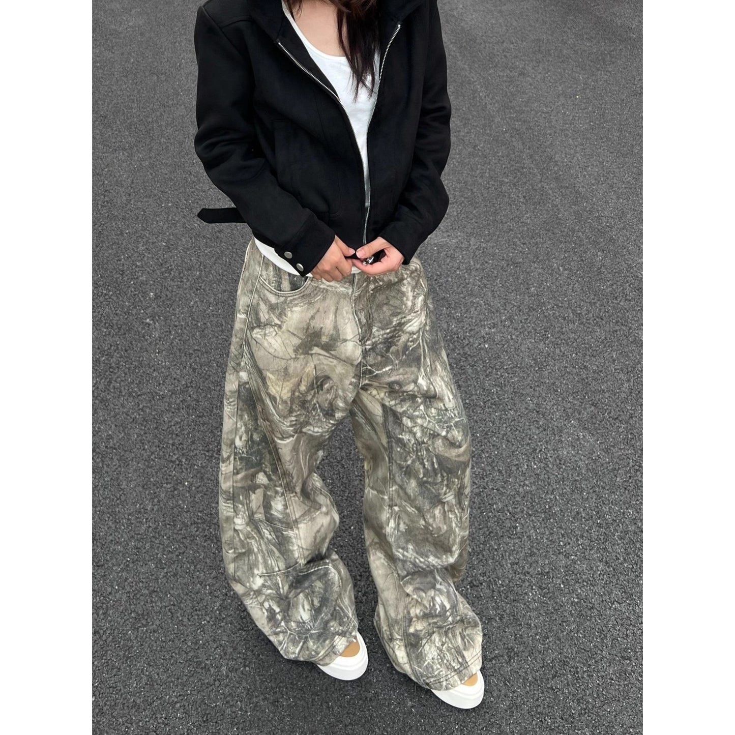 American-style Retro Letter-embroidered Branch Camouflage Casual Pants