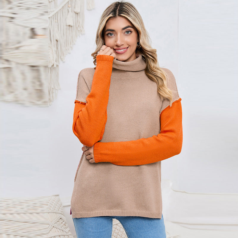 Color Matching Pullover Turtleneck Sweater Women's Long Sleeve