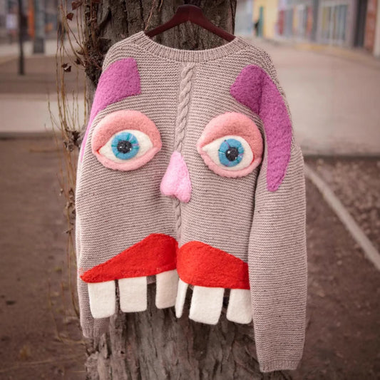 Dame Sweater Ryg Smilende Ansigt Sjovt Ansigt Dame Sweater