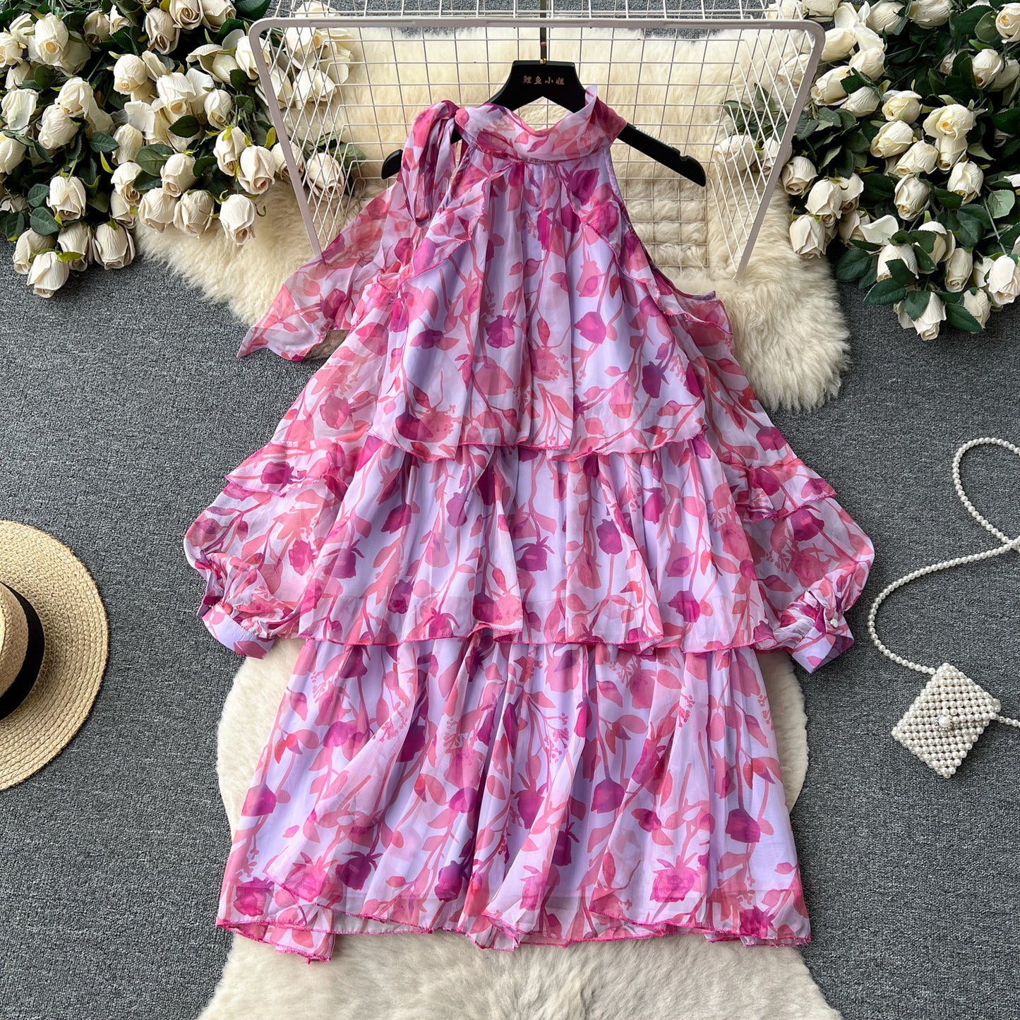 Rare Vacation-style Floral Chiffon Dress