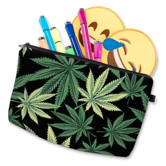 Printed Leaf Waterproof Double Layer Cosmetic Bag