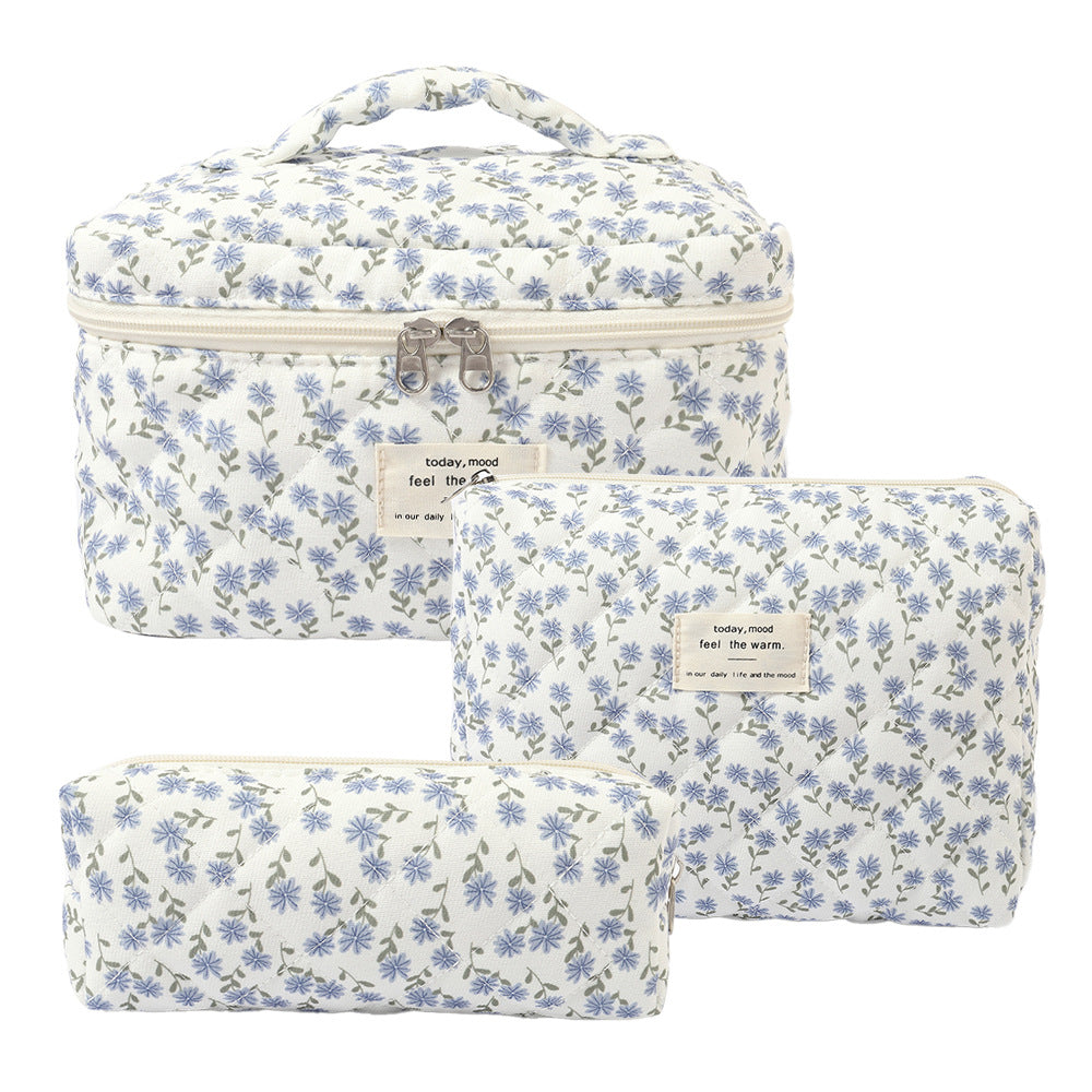 Small Floral Storage Portable Cosmetic Bag Large Capacity