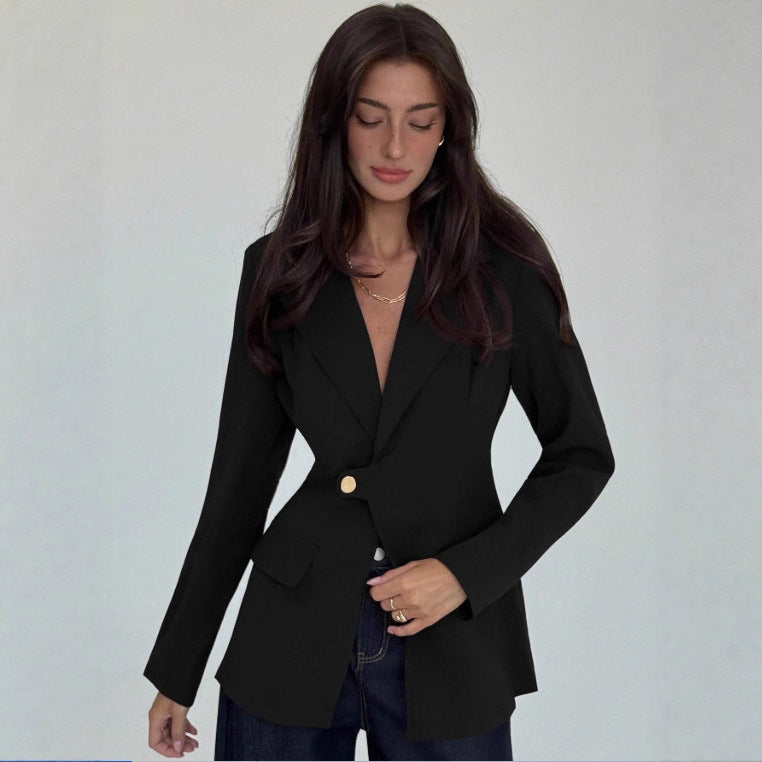 Womens Solid-Color V-Neck Elegant Slim-Fit Blazer