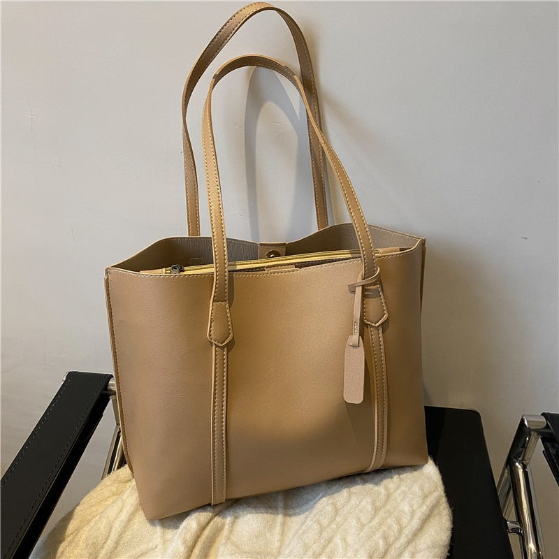 Simple Large Capacity Soft Leather Tote Casual Shoulder Bag