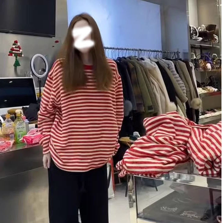 Korean-style Loose Crew-neck Long-sleeve T-shirt For Women