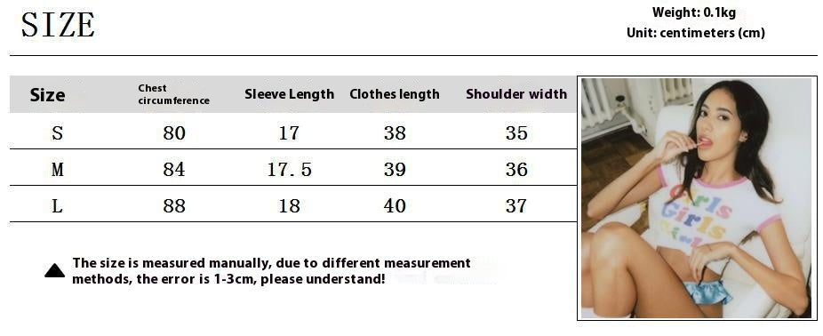 Slim-fit Letter-printing O-neck Short T-shirt For Women