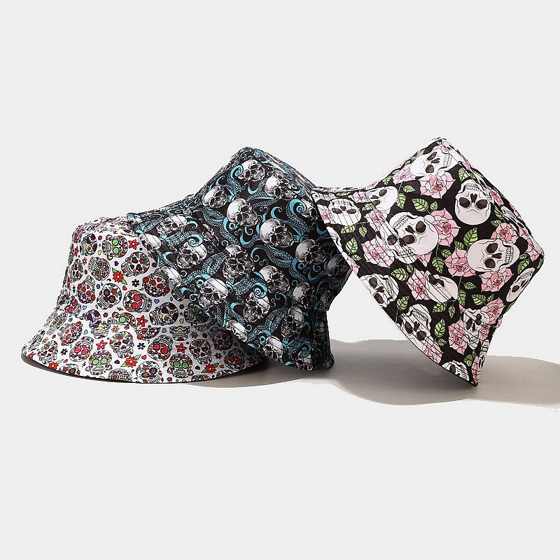 Fashionable Sunshade Skull Pattern Double-sided Bucket Hat