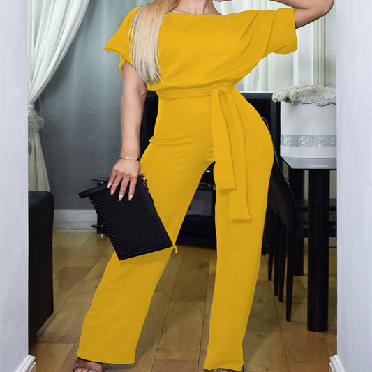 Sommermode Blondeknap Kortærmet Dame Jumpsuit