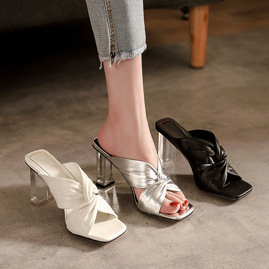 Square Toe Fold Cross Sandals And Slippers