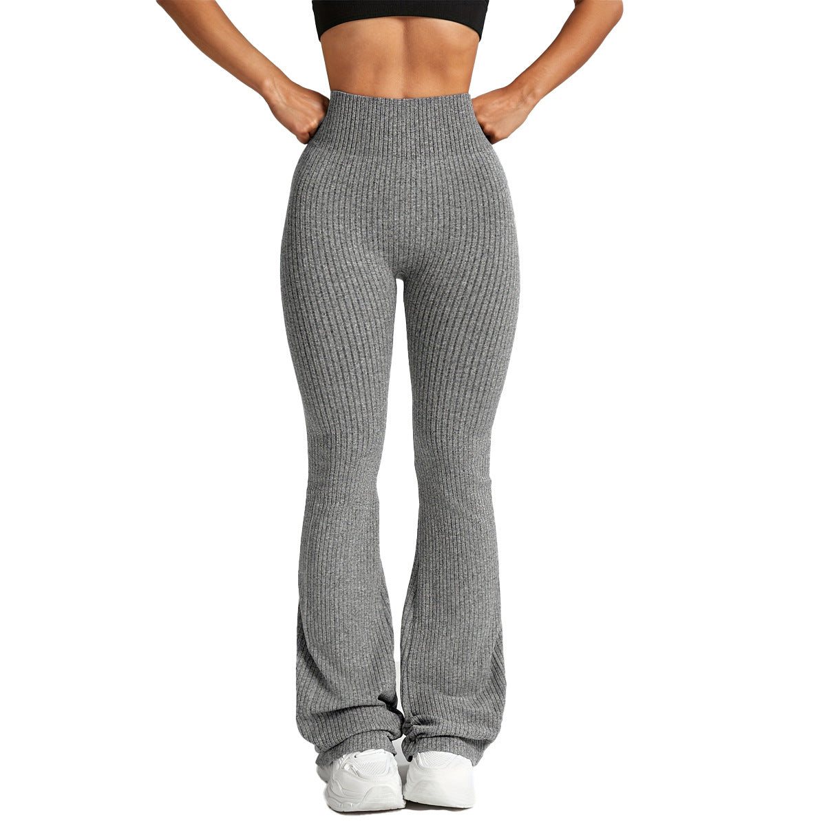 Womens High-Waisted Slimming Ribbed Casual Flare Pants