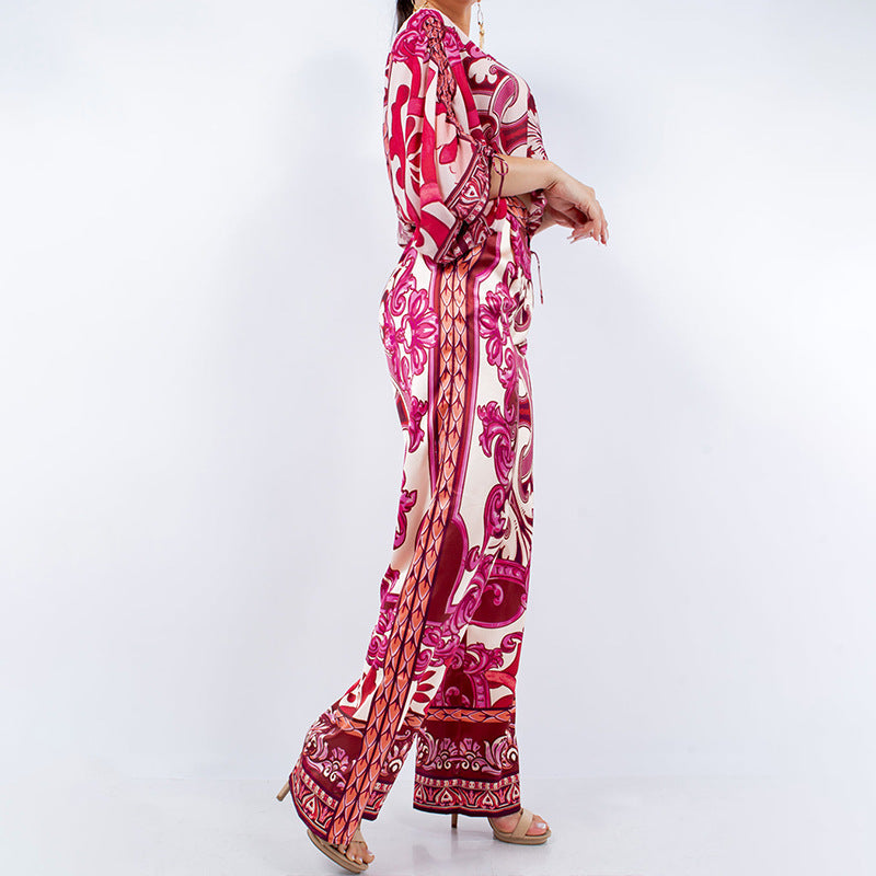 Fashionable Off Shoulder Long Sleeve Printed Set