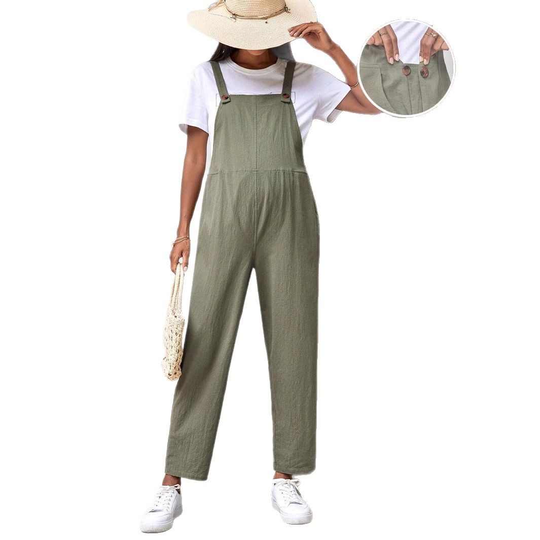 Casual Pocket Maternity Pants Adjustable Waist Loose-fitting Overalls