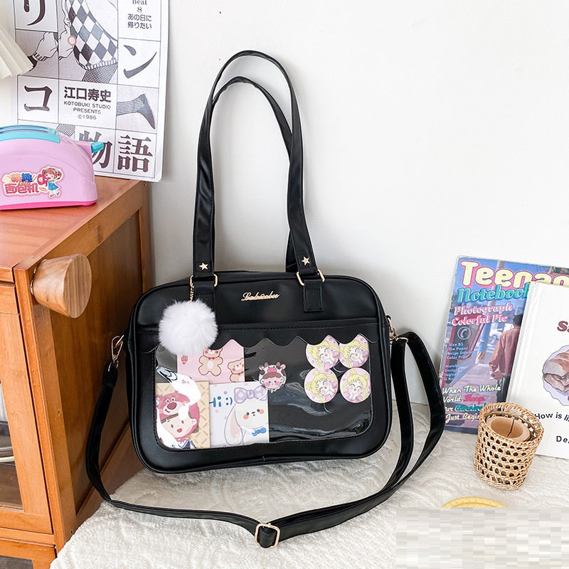 Personality Transparent Hairball Soft Girl Student Transparent Shoulder Bag