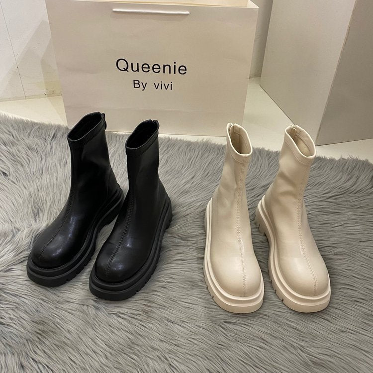 Women Soft Sole Thick Heel Zip Chimney Boots