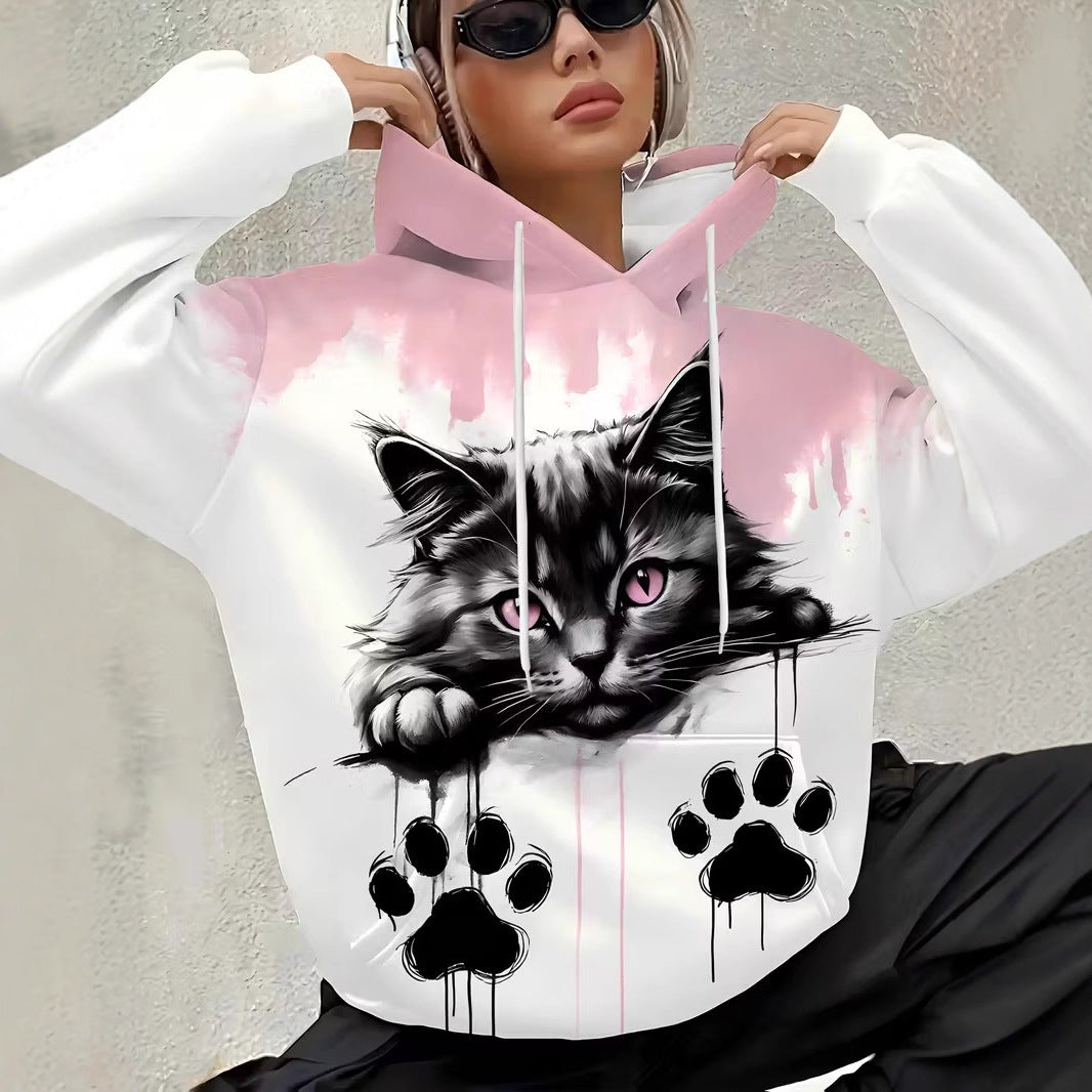 Women's Zebra-Print Casual 3D Printed Hoodie