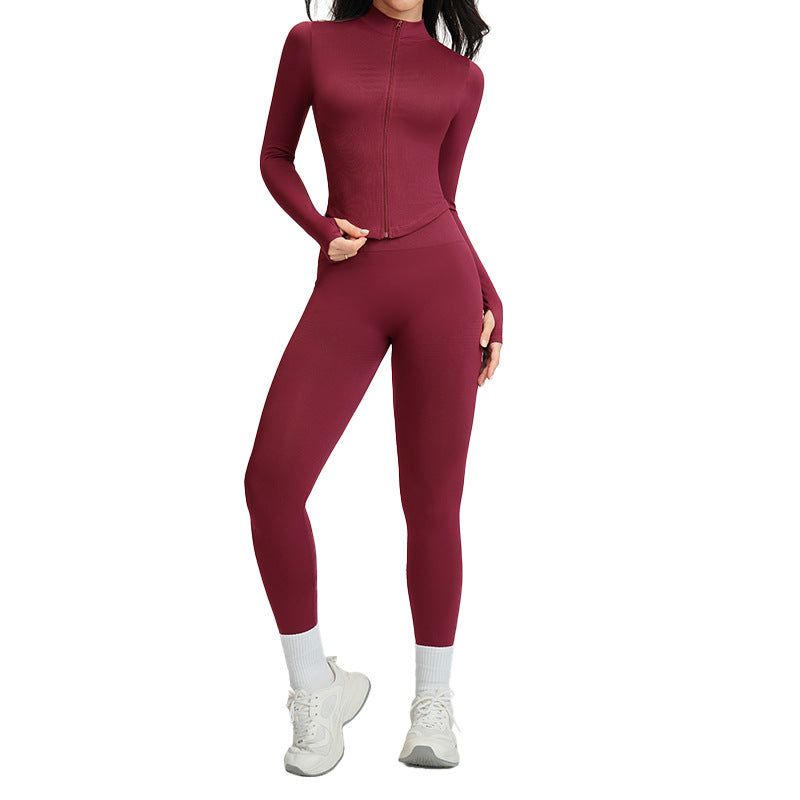 Seamless I-shaped Back-enhancing Workout Set For Women With Ribbed Waist-cinching Design