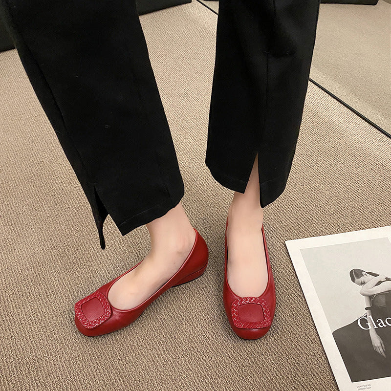 Nye afslappede enkle slip-on sko med firkantet spænde, mellem og lav hæl