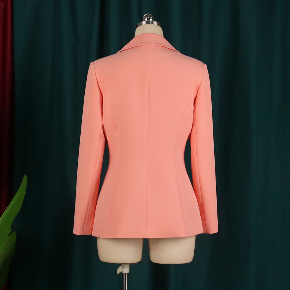 High-waisted Coat With Lapel Long Sleeves  Buttons